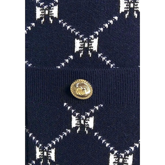 MAJE Navy Bow Design Jacquard Knit Gold Logo Button Patch Pocket Mini Skirt 6 - Picture 12 of 14